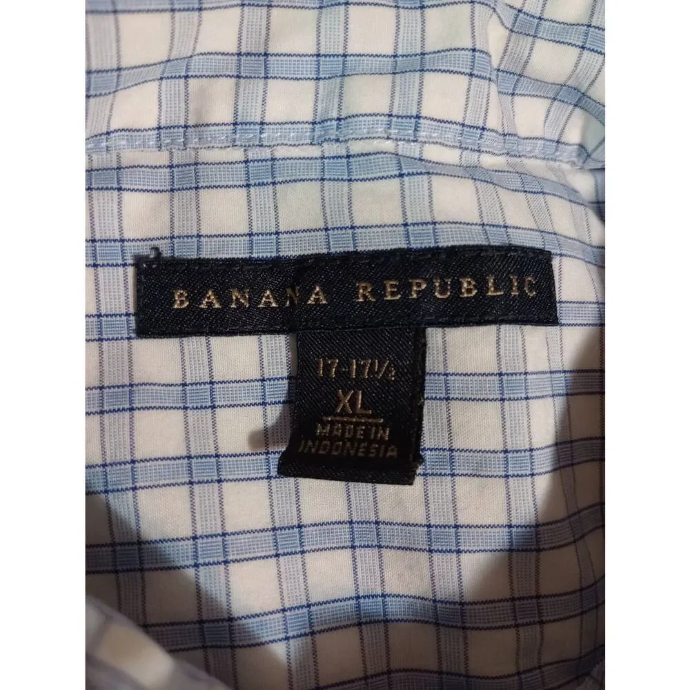 Banana Republic Shirt Men's Extra Large Blue White Button Front‎ Long Sleeve